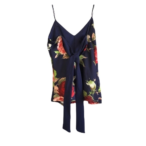 Chocolate Rose Floral Navy Flowy Tie Blouse Top S - Picture 8 of 8